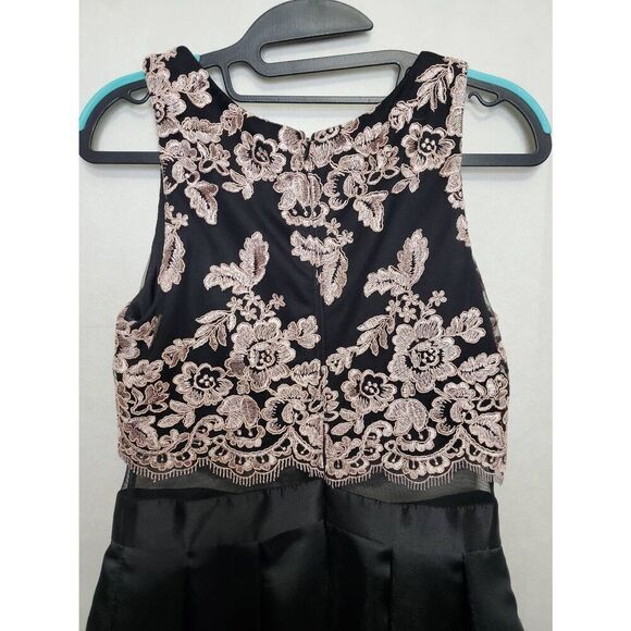 Betsy & Adam A Line Pleated Skirt Mesh Embroidered Formal Pink and Black Dress - Picture 8 of 8
